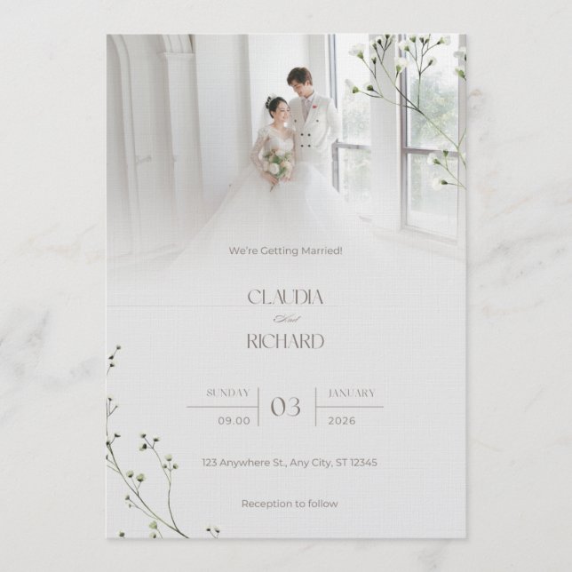 Elegant Modern Floral Wedding Invitation | Minimal Inbjudningar (Framsida)