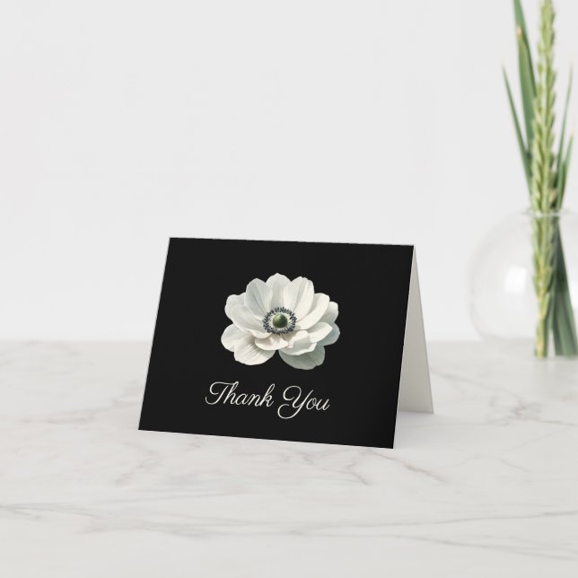 Elegant Modern Flower Black & White Bröllop Tack Kort (Framsida)