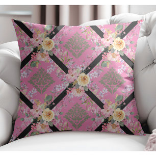 Elegant Modern Flowers och Blommigt Damask Rosa Kudde