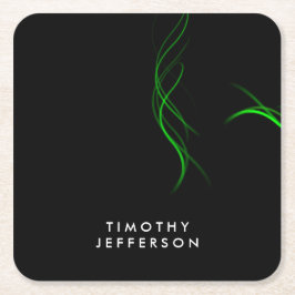 Elegant Modern för anpassad namnsvarig Grönt Kurvo Underlägg Papper Kvadrat
