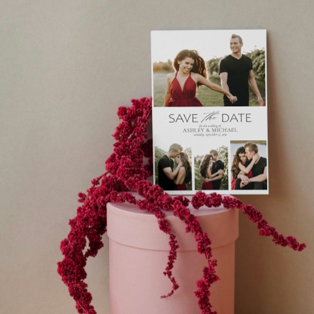Elegant Modern Förlovning 4 Foto QR-kod Spara Datumet (Set the Date! Elegant Wedding Save-the-Date 💌💍 [Personalize & Send])
