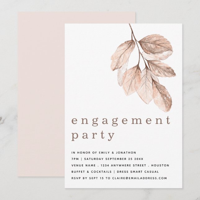 Elegant Modern Förlovningsfest för  Löv Inbjudningar (Fram/baksida)