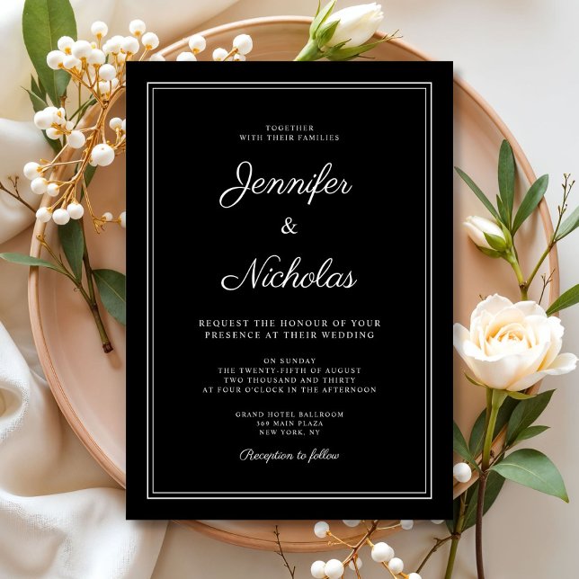 Elegant Modern Formal Svart Skrift Bröllop Inbjudningar (Elegant Modern Formal Black Script Wedding Invitation)