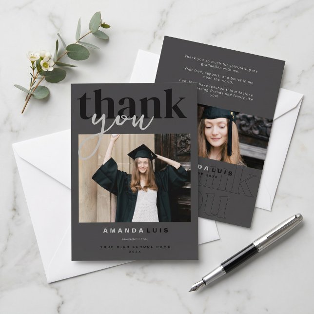 Elegant Modern Fotografi Kol Grattis Till Studente Tack Kort (Skapare uppladdad)