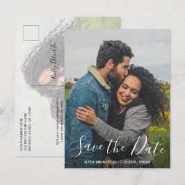 Elegant modern fotoscript Bröllop Spara datum Meddelande Vykort