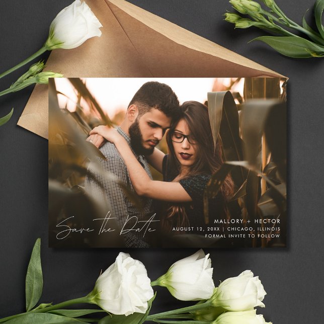 Elegant Modern fotoskript Bröllop Spara Datumet (Elegant Modern Photo Script Wedding Save The Date)