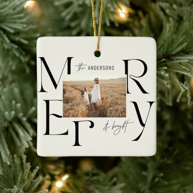Elegant modern fototypografi för god jul julgransprydnad keramik (Träd)