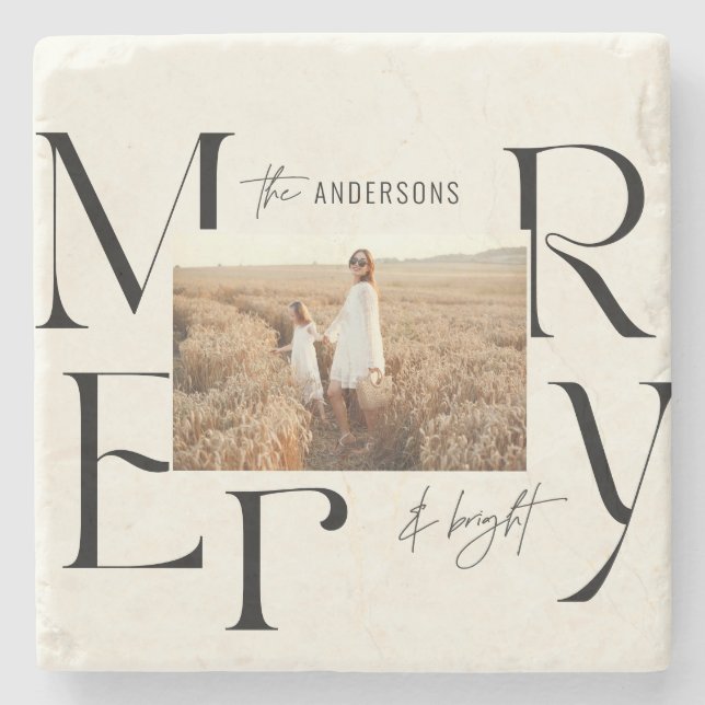 Elegant modern fototypografi för god jul stenunderlägg (Framsidan)