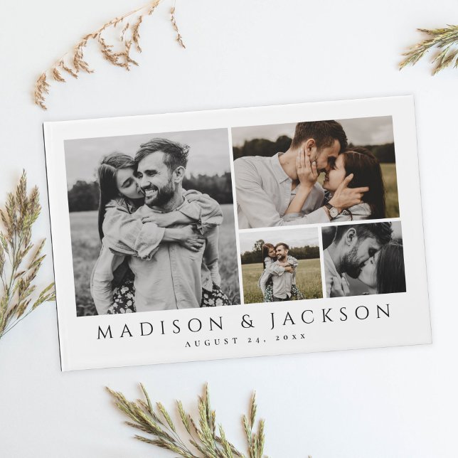 Elegant Modern Four Photo Bröllop Guest Bok (Skapare uppladdad)