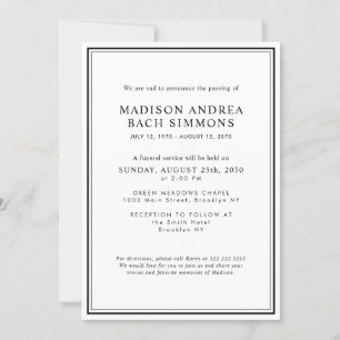 Elegant Modern Funeral Service Firande of Life Inbjudningar