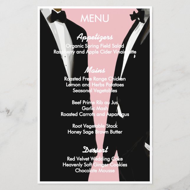 Elegant Modern Gay Manar Bröllop Menu (Baksida)