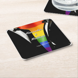Elegant Modern Gay Manar Bröllop Rainbow Underlägg Papper Kvadrat