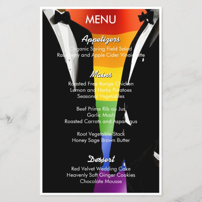 Elegant Modern Gay Manar Rainbow Bröllop Menu (Baksida)