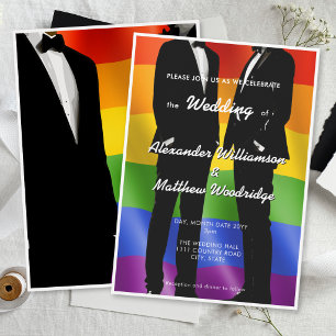 Elegant Modern Gay Mäns Bröllop Regnbåge Inbjudningar