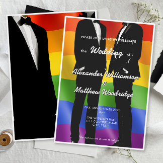 Elegant Modern Gay Mäns Bröllop Regnbåge Inbjudningar