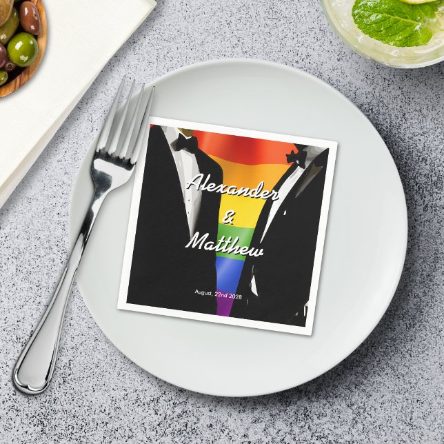 Elegant Modern Gay Mäns Bröllop Regnbåge Pappersservett (Skapare uppladdad)