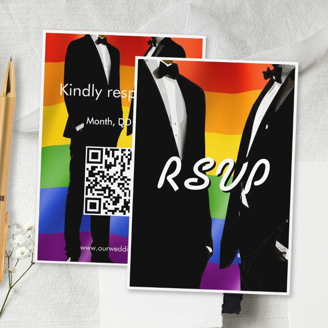 Elegant Modern Gay Mäns Bröllop Regnbåge QR-kod OSA Kort (Skapare uppladdad)
