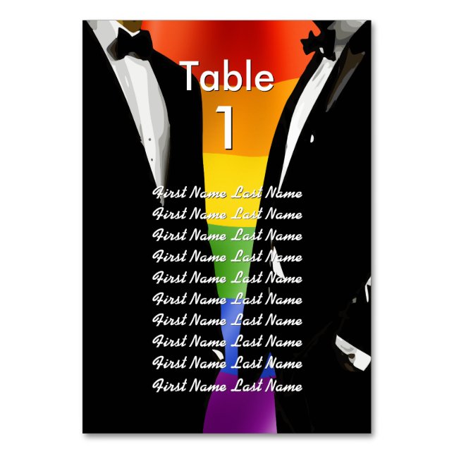 Elegant Modern Gay Men Wedding Rainbow Guest List Bordsnummer (Framsidan)