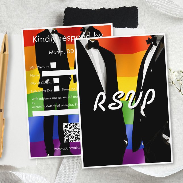 Elegant Modern Gay Men Wedding Rainbow OSA Kort (Skapare uppladdad)