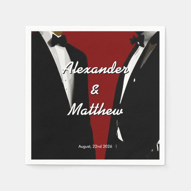 Elegant Modern Gay Men Wedding Rainbow Pappersservett (Framsidan)