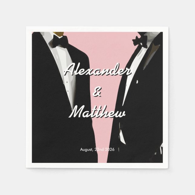 Elegant Modern Gay Men Wedding Rainbow Pappersservett (Framsidan)