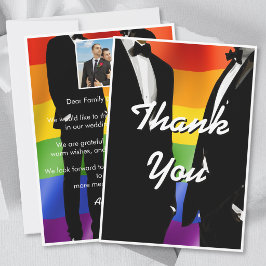 Elegant Modern Gay Men Wedding Rainbow Photo Tack Kort