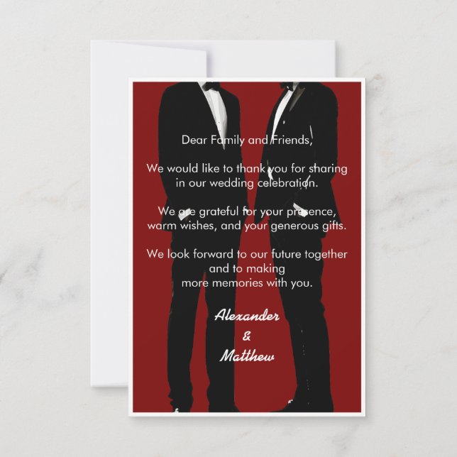 Elegant Modern Gay Men Wedding Rainbow Tack Kort (Baksida)
