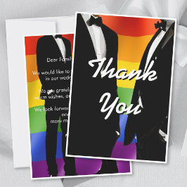 Elegant Modern Gay Men Wedding Rainbow Tack Kort