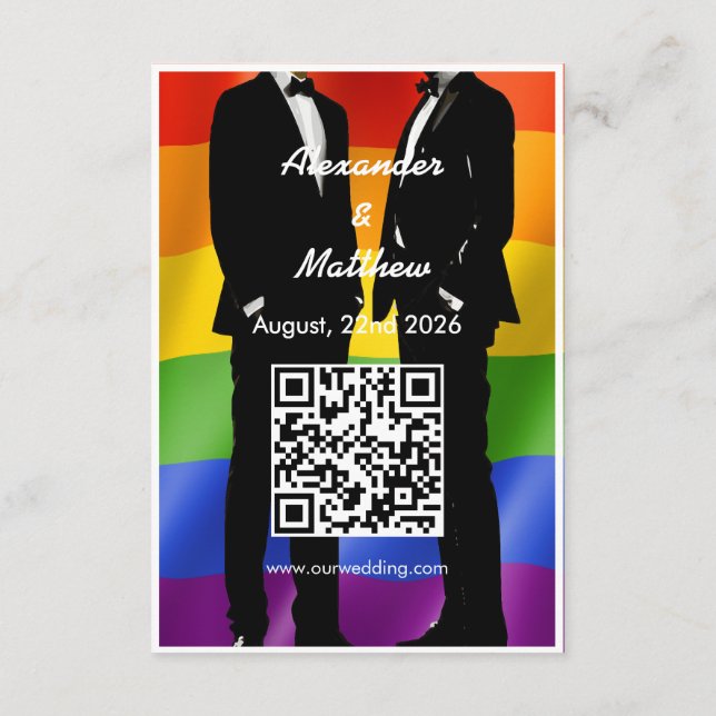 Elegant Modern Gaymans Bröllop Regnbåge QR-kod Tilläggskort (Baksida)