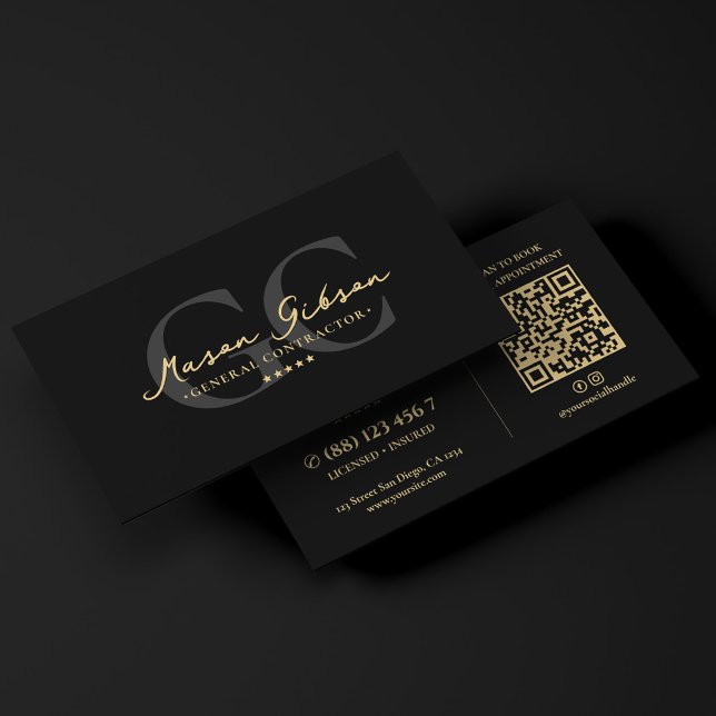 Elegant Modern Generalentreprenör Svart Script Visitkort (Elegant Modern General Contractor Black Script Business Card
)