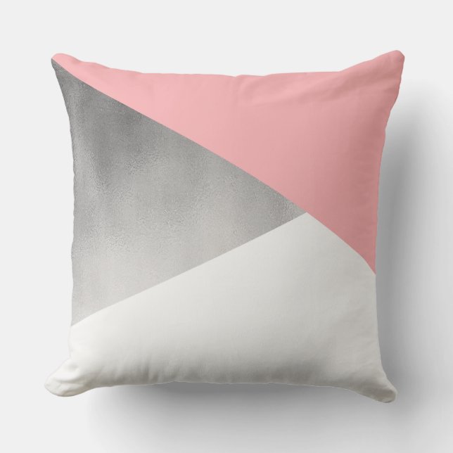 elegant modern geometri för  rosa i faux silver kudde (Framsida)