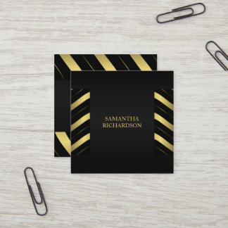 Elegant Modern Geometric Black and Guld Rand Fyrkantigt Visitkort