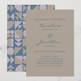 Elegant Modern Geometric Dusty Blue Taupe Bröllop Inbjudningar