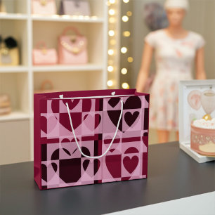 Elegant Modern Geometric Hearts Soft Rosa Vin Red