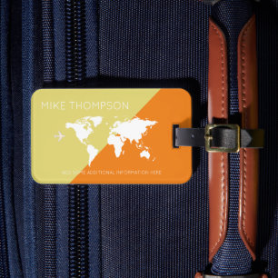 Elegant Modern Geometric world Travel orange Bagagebricka
