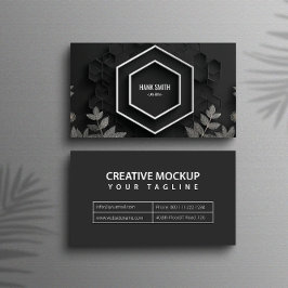 Elegant Modern Geometrisk Hexagon Silver Botanisk Visitkort