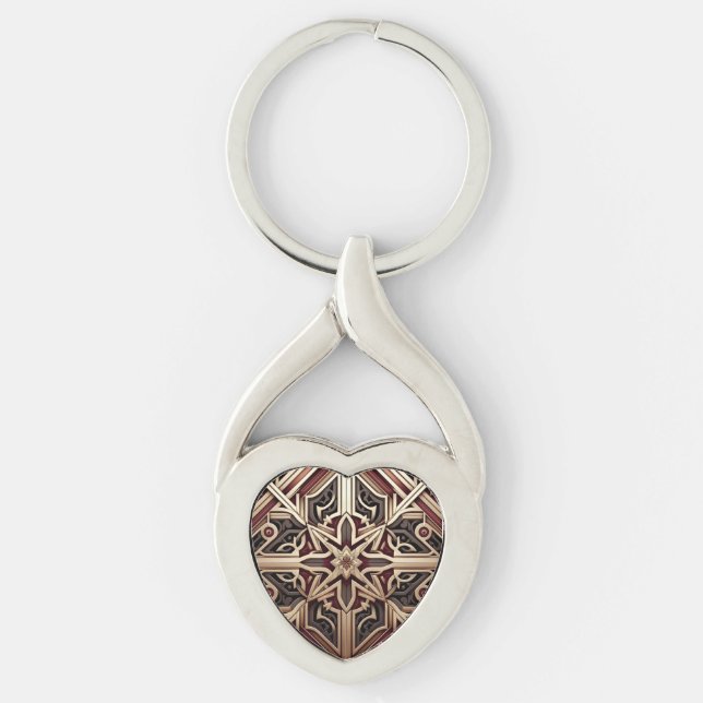 Elegant Modern Geometrisk Stjärnmönstrad Twisted Heart Silverfärgad Nyckelring (Framsidan)