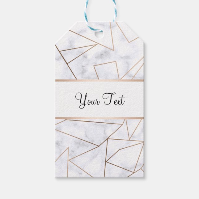 elegant modern geometrisk vit marmor för ro guld presentetikett (Framsidan)
