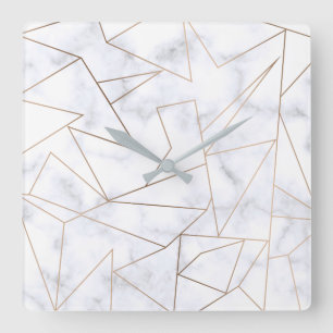 elegant modern geometrisk vit marmor i ro guld fyrkantig klocka
