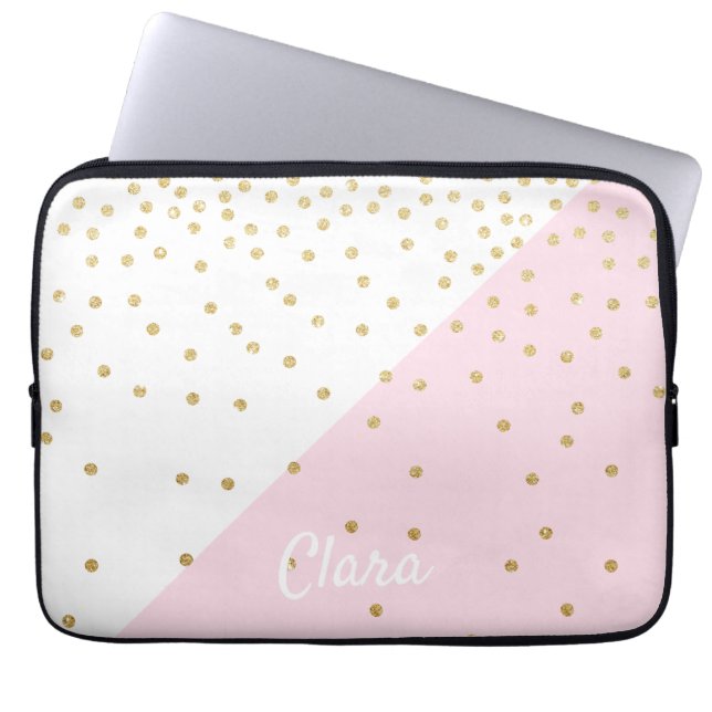 Elegant modern gigfaux faux guld glitter konetti laptop fodral (Framsidan)