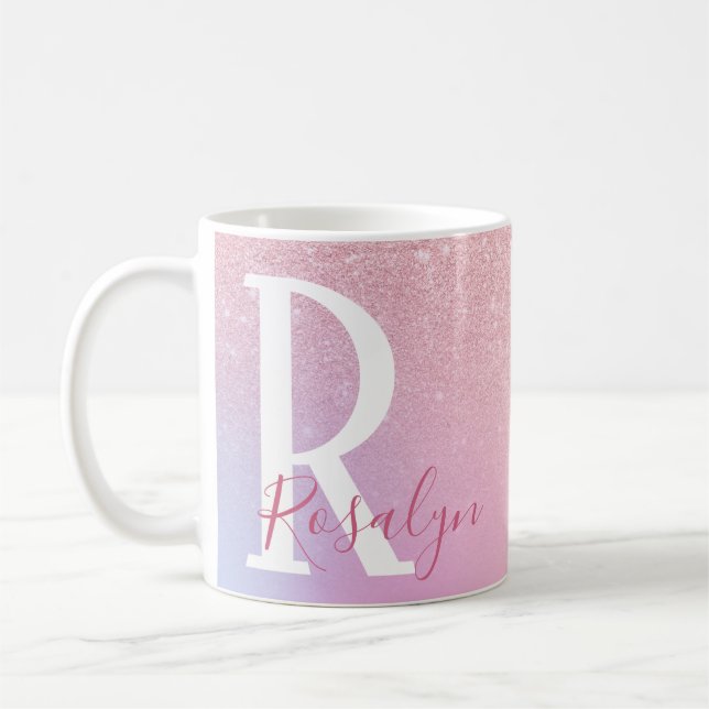 Elegant modern gigombre rosa ros guld glitter kaffemugg (Vänster)