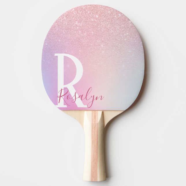 Elegant modern gigombre rosa ros guld glitter pingisracket (Framsidan)