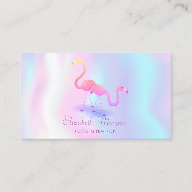 Elegant Modern Girly Funny, Flamingos, Holografi Visitkort (Framsida)