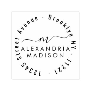 Elegant Modern Girly Script Monogram Adress Självfärgande Stämpel