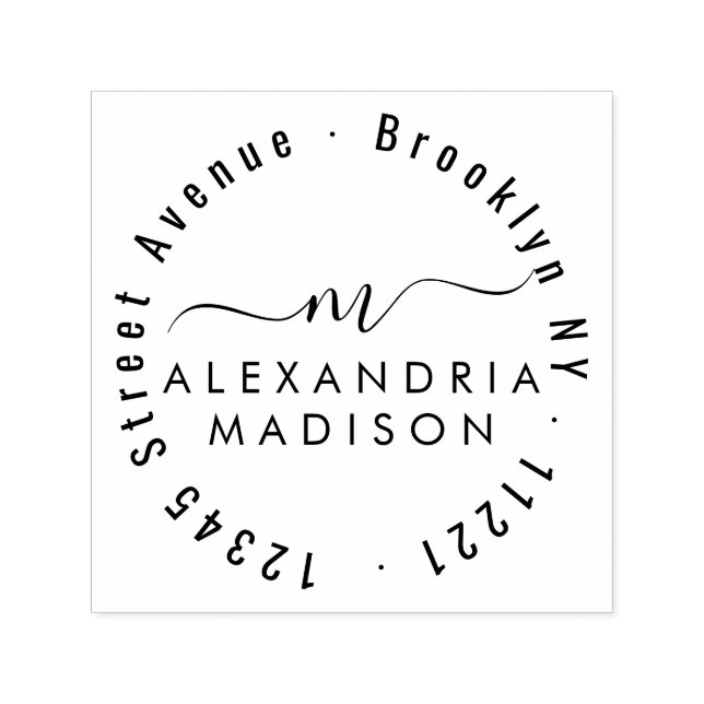 Elegant Modern Girly Script Monogram Adress Självfärgande Stämpel (Design)