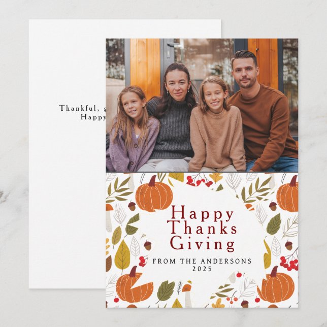 Elegant modern glad tack till Thanksgiving höst fo Julkort (Fram/baksida)