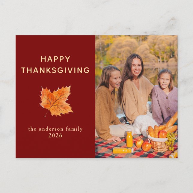 Elegant modern glad tacksgiving höst foto helg vykort (Framsida)
