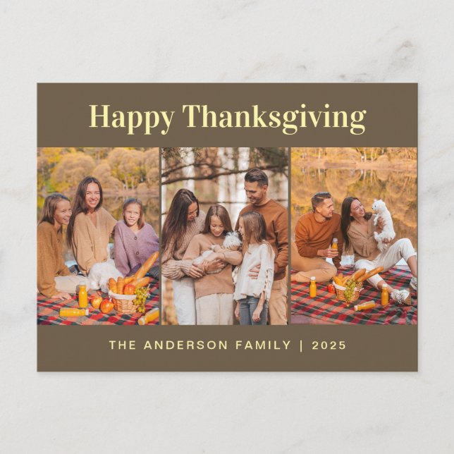 Elegant Modern Glad Thanksgiving Höst 3 Foto Helg Vykort (Framsida)