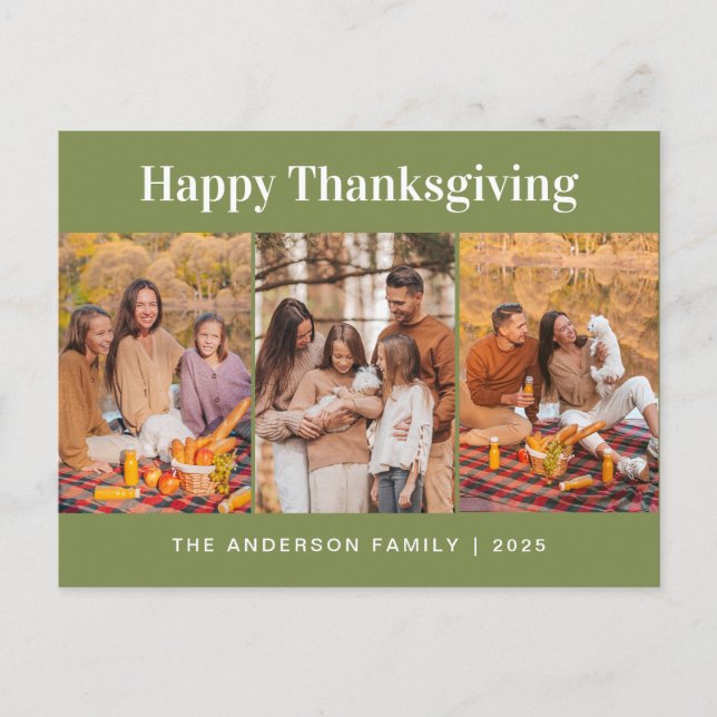 Elegant Modern Glad Thanksgiving Höst 3 Foto Helg Vykort (Framsida)