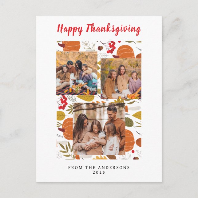 Elegant Modern Glad Thanksgiving Höst Foto Helg Vykort (Framsida)